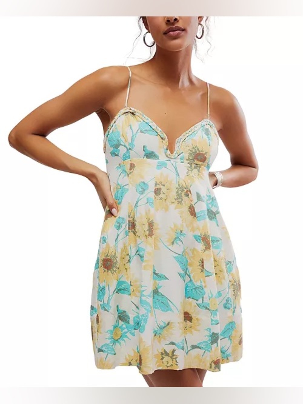 Free People Women's Altura Floral-Print Braided-Trim Mini Dress
